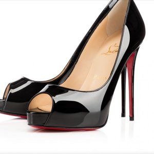 ❤️Christian Louboutin New Very Privé 120 mm Open toe pumps - Patent calf - Black